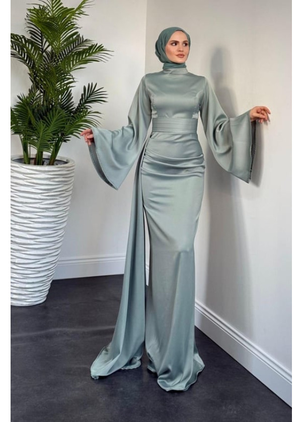 Arabella Pelerinli Saten Balık Abiye Mint