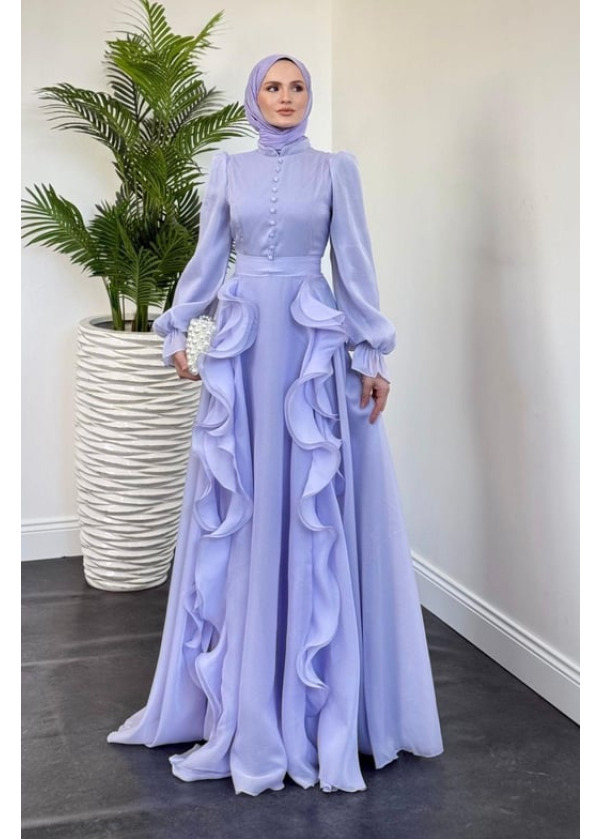 Samira Fırfırlı Janjan Abiye Lila