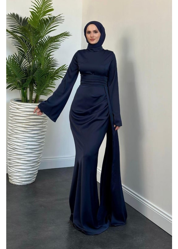 Arabella Pelerinli Saten Balık Abiye Lacivert