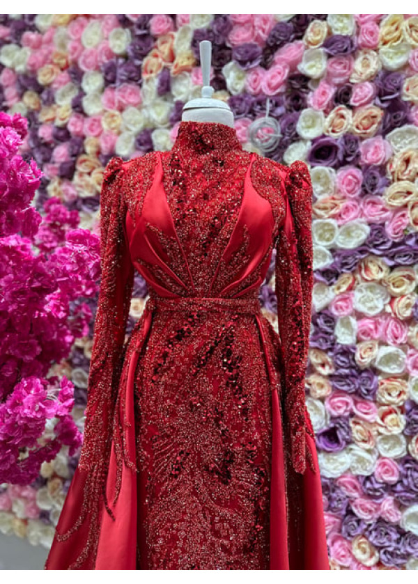  Frida Özel İşlemeli Abiye Kırmızı