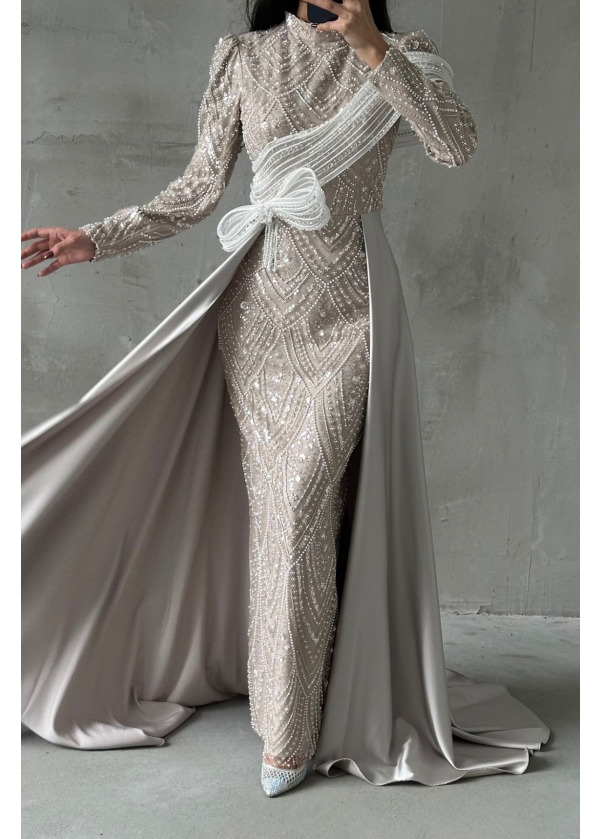  Hera Payet İşlemeli Şal Detaylı Tesettür Abiye Taş