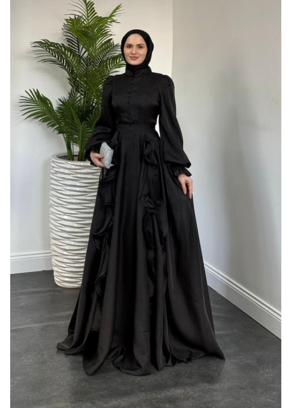 Samira Fırfırlı Janjan Abiye Siyah