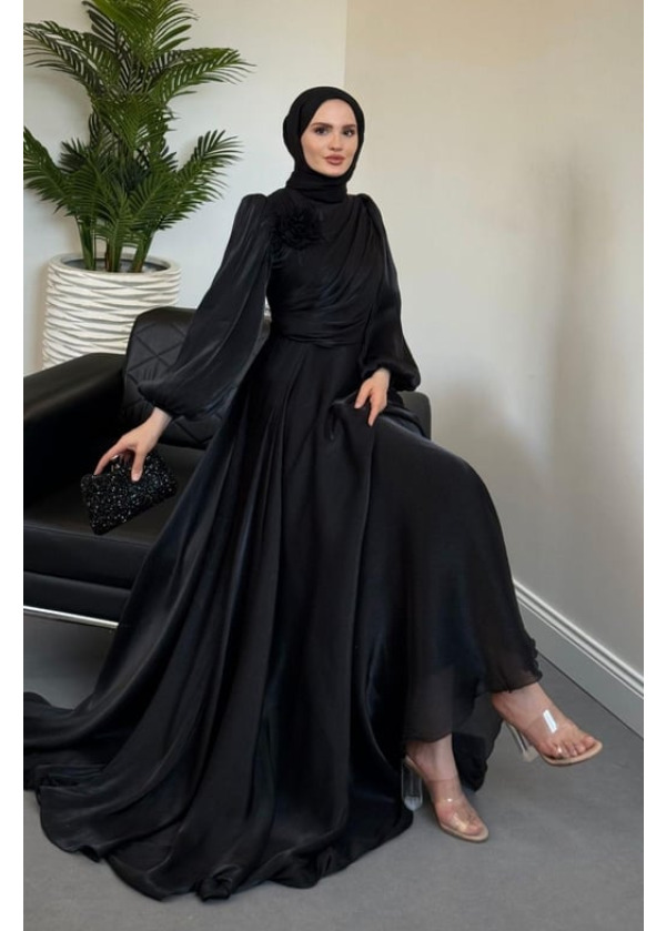 Anastasia Omzu Güllü Abiye Siyah