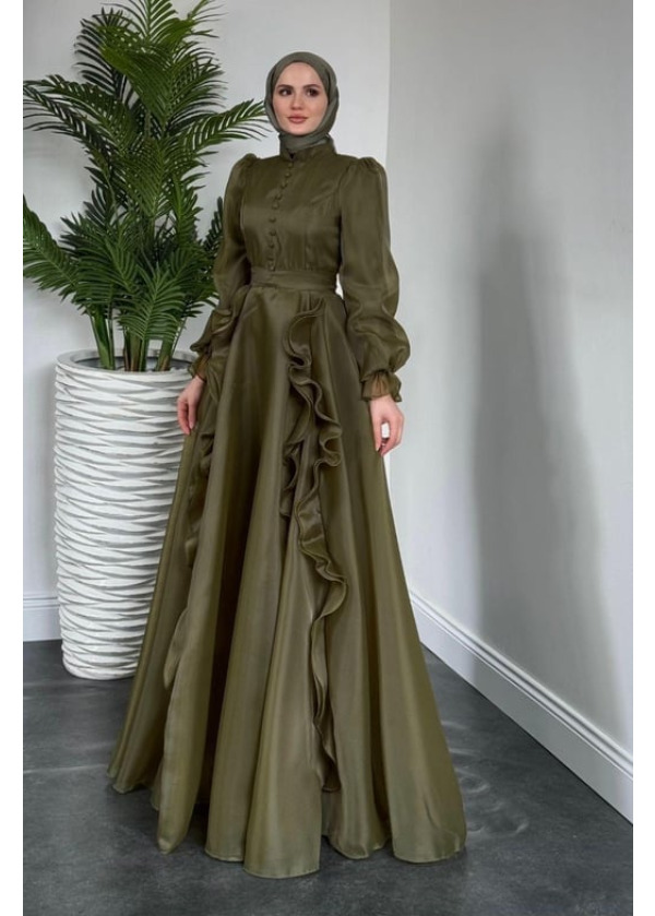 Samira Fırfırlı Janjan Abiye Haki