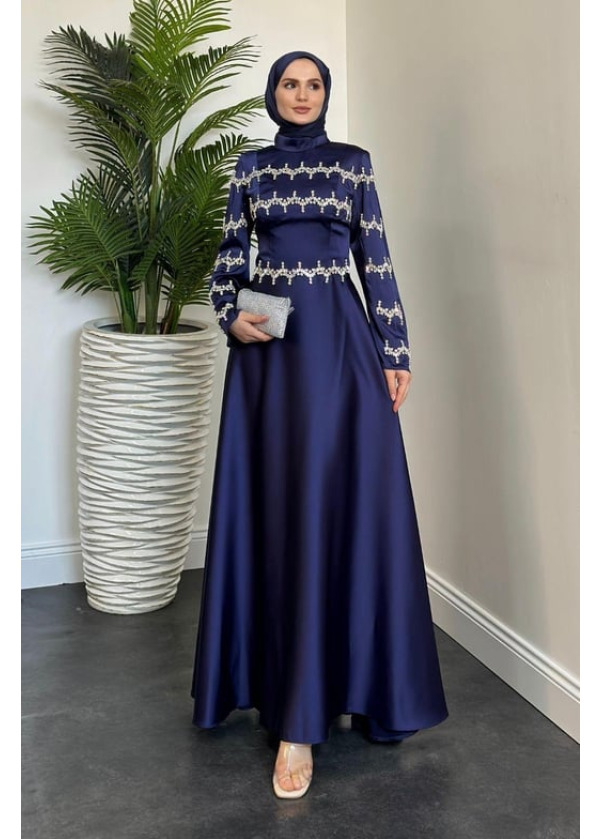 Onsra Taşlı Abiye Lacivert