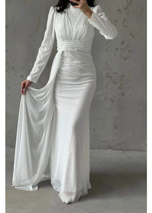  Afrodit Pırıltılı Taş İşlemeli Abiye Haki	