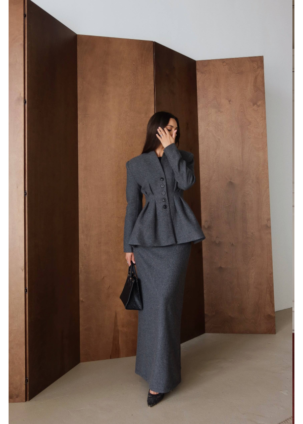 SÜET ALT ÜST ETEKLİ TAKIM GRİ VE KAHVE